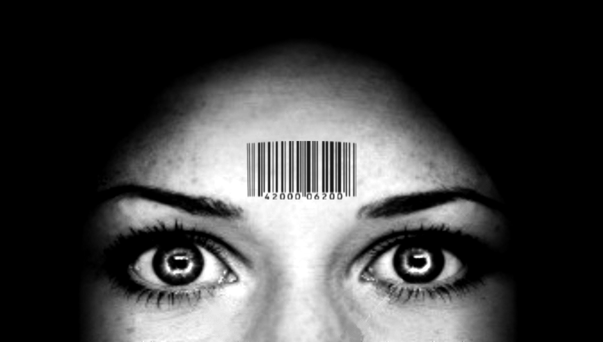 Bar Code on a Woman's Forehead